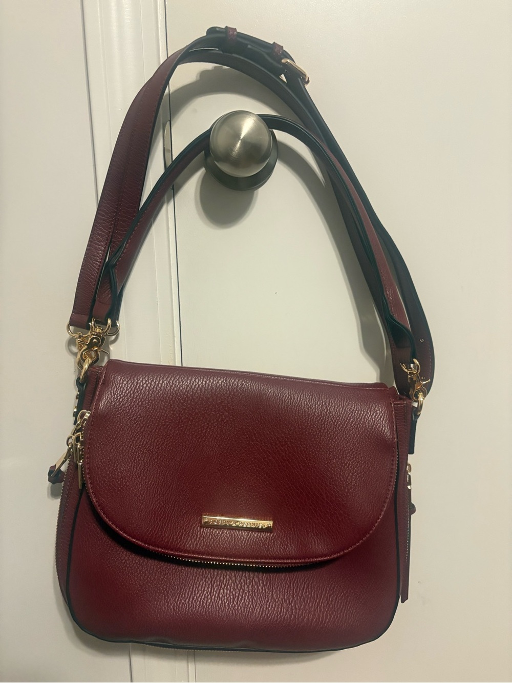Poppy & Peonies Burgundy Pebbled Leather Hobo